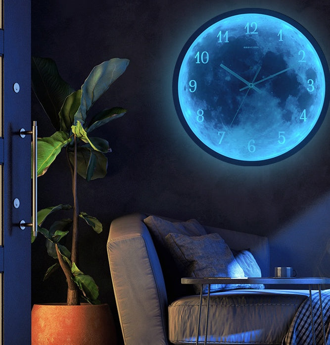 12-inch Wall Clock For Home Decoration Blue Moon Sound Control Luminous Simple Modern Mute Home Gothic Room Decor